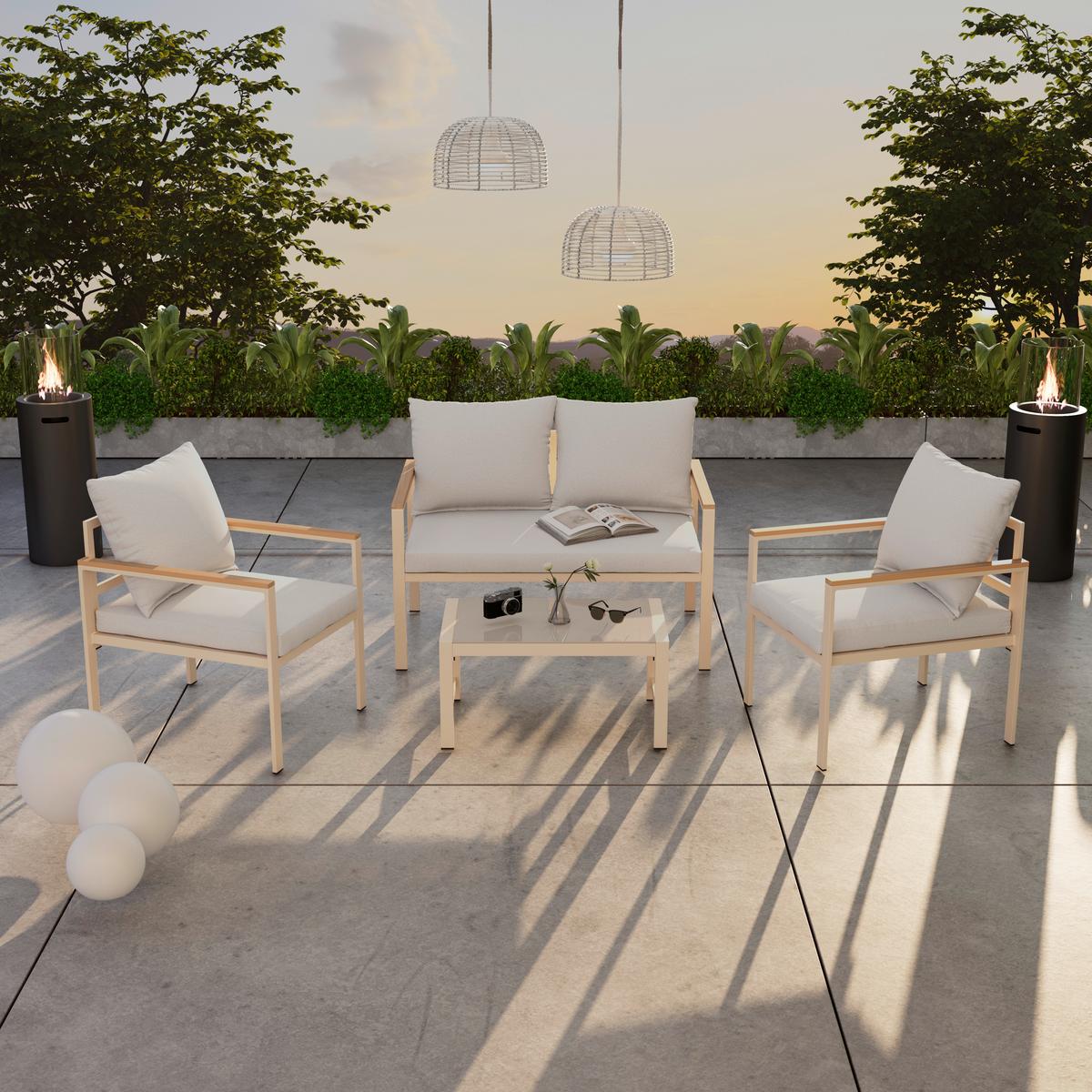 Loungegarnitur München - Beige/Hellgrau, MODERN, Glas/Textil (65/70/108cm) - Beldano