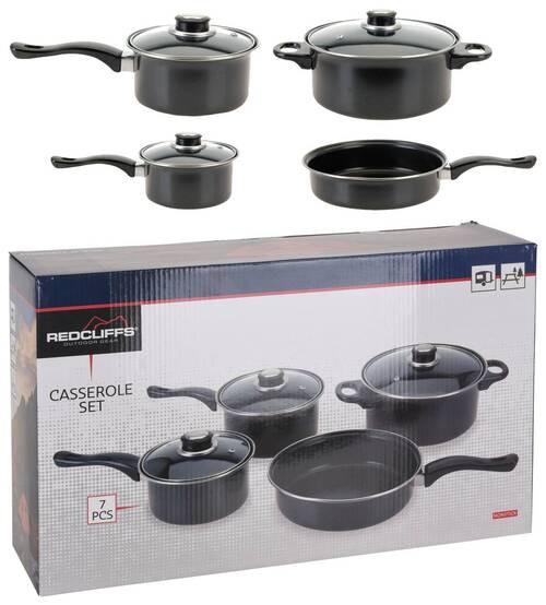 Kochtopfset 7-Tlg. Carbonstahl Mit 3 Deckel - Schwarz, Basics, Glas/Metall (45,5/13,5/27,5cm)