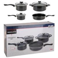 Kochtopfset 7-Tlg. Carbonstahl Mit 3 Deckel - Schwarz, Basics, Glas/Metall (45,5/13,5/27,5cm)