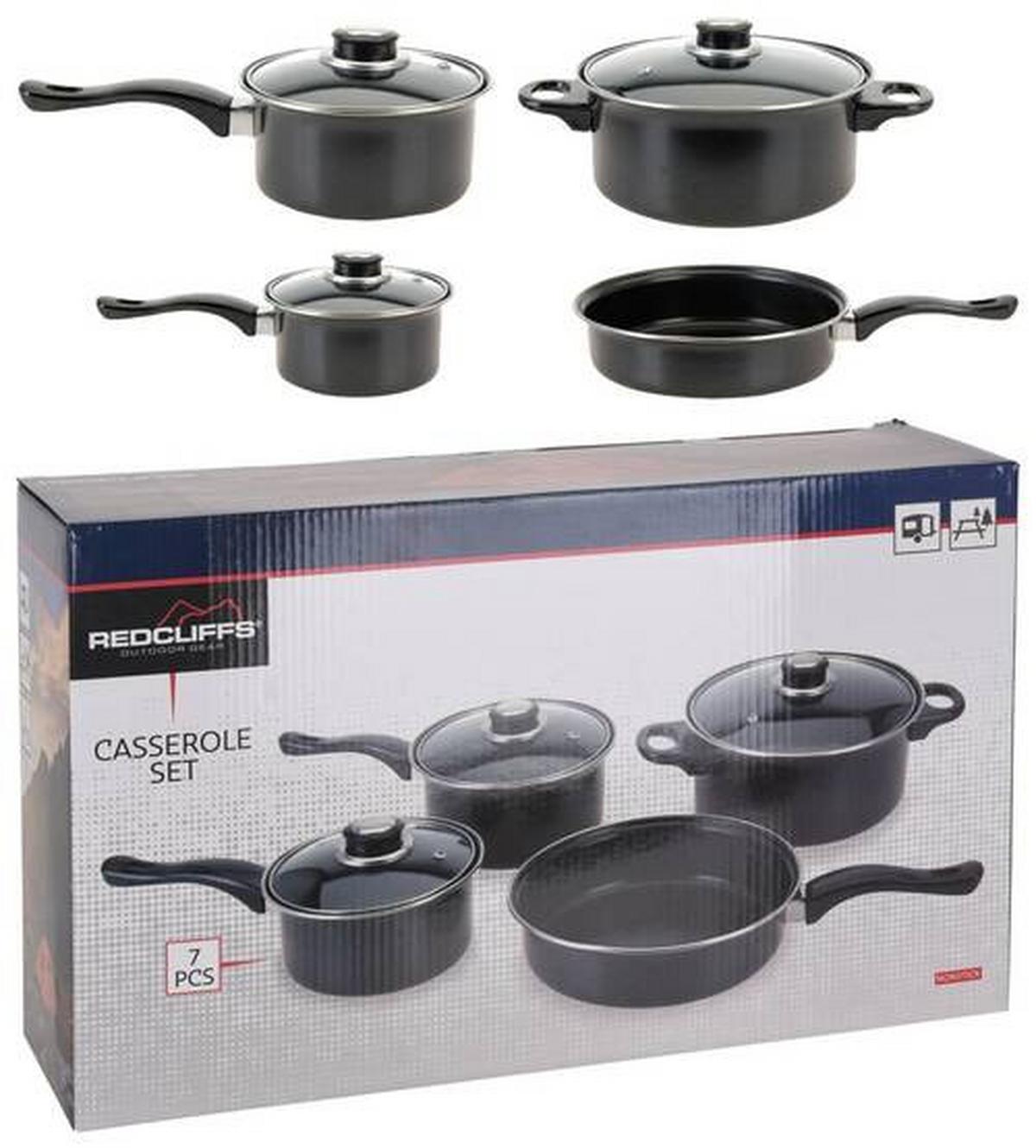 Kochtopfset 7-Tlg. Carbonstahl Mit 3 Deckel - Schwarz, Basics, Glas/Metall (45,5/13,5/27,5cm)