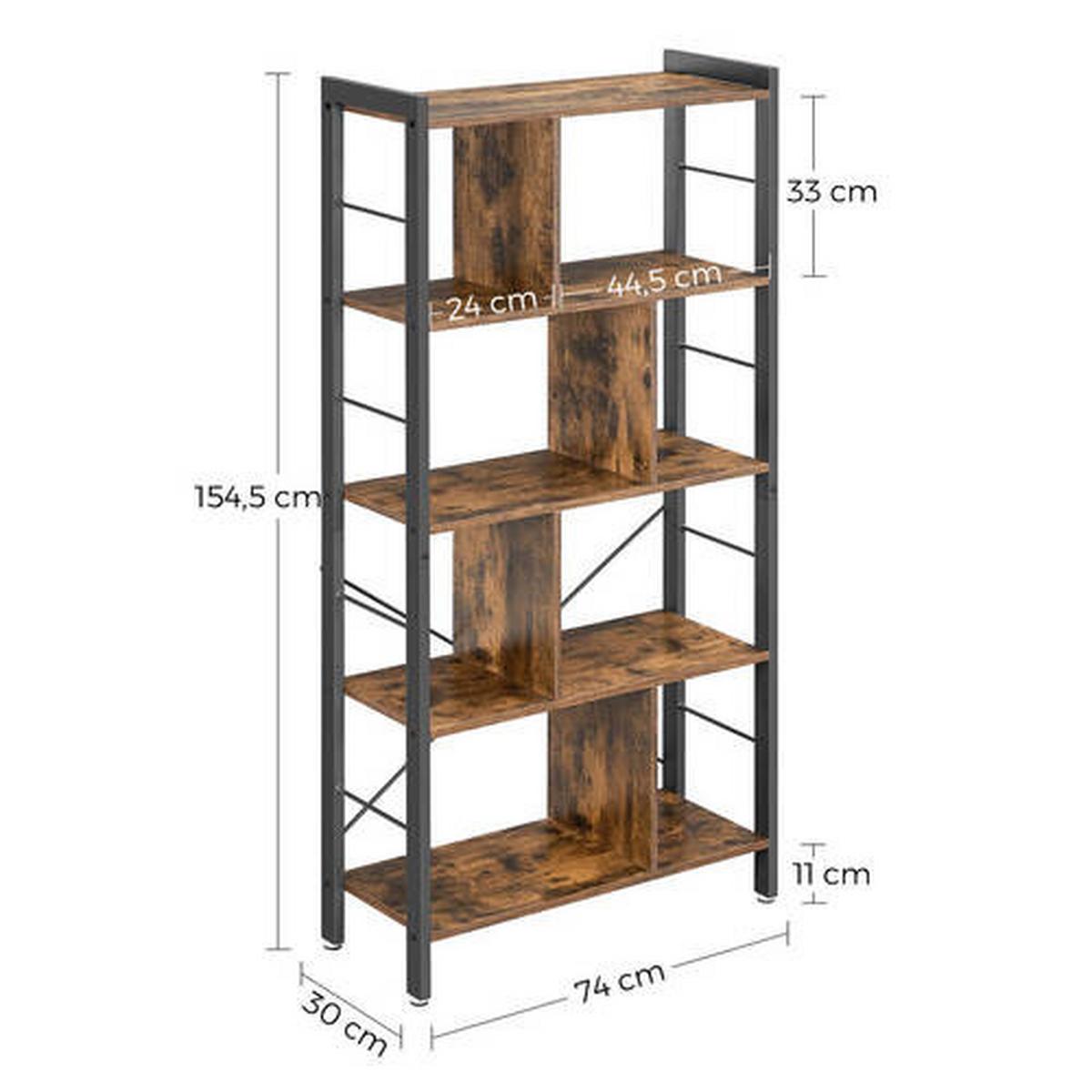 Nástenná knižnica IRON - hnedá/čierna, Basics, kov/kompozitné drevo (74/154,5/30cm) - Boxxx