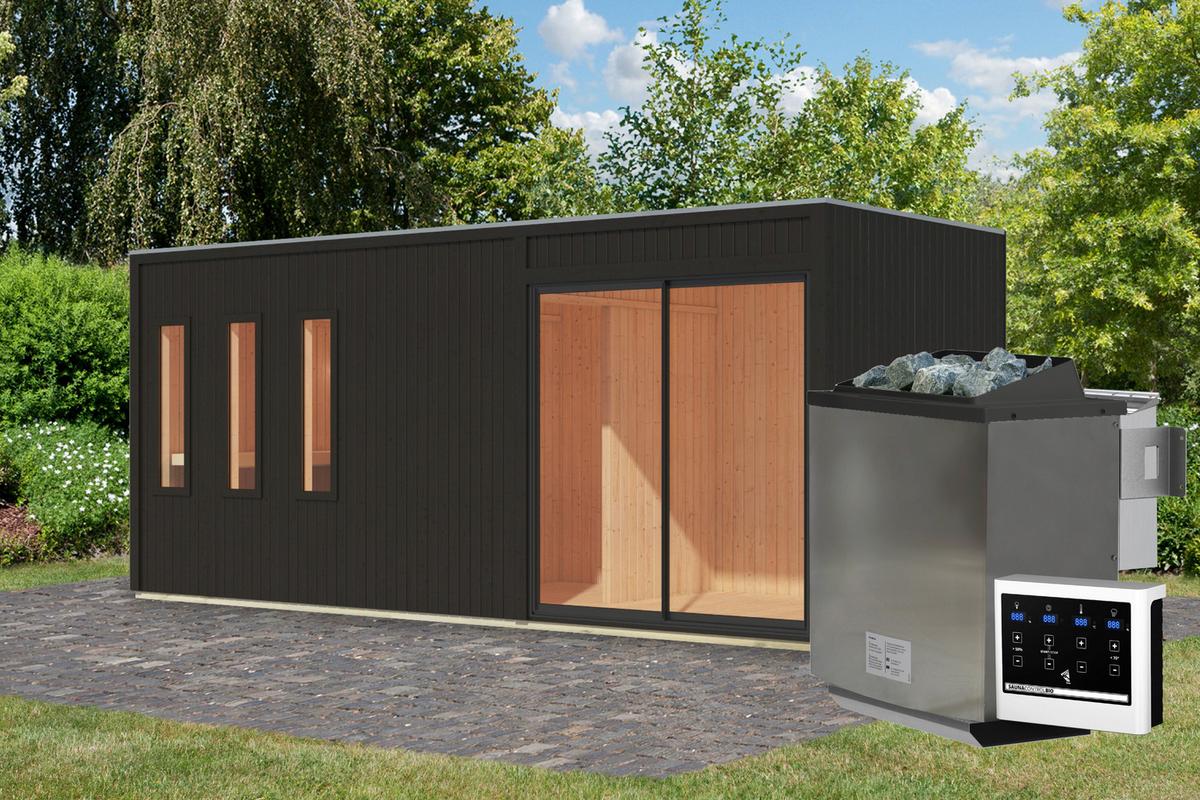 Saunahaus Noirva 216/244/573 cm - Schwarz, Basics, Holz (216/244/573cm)