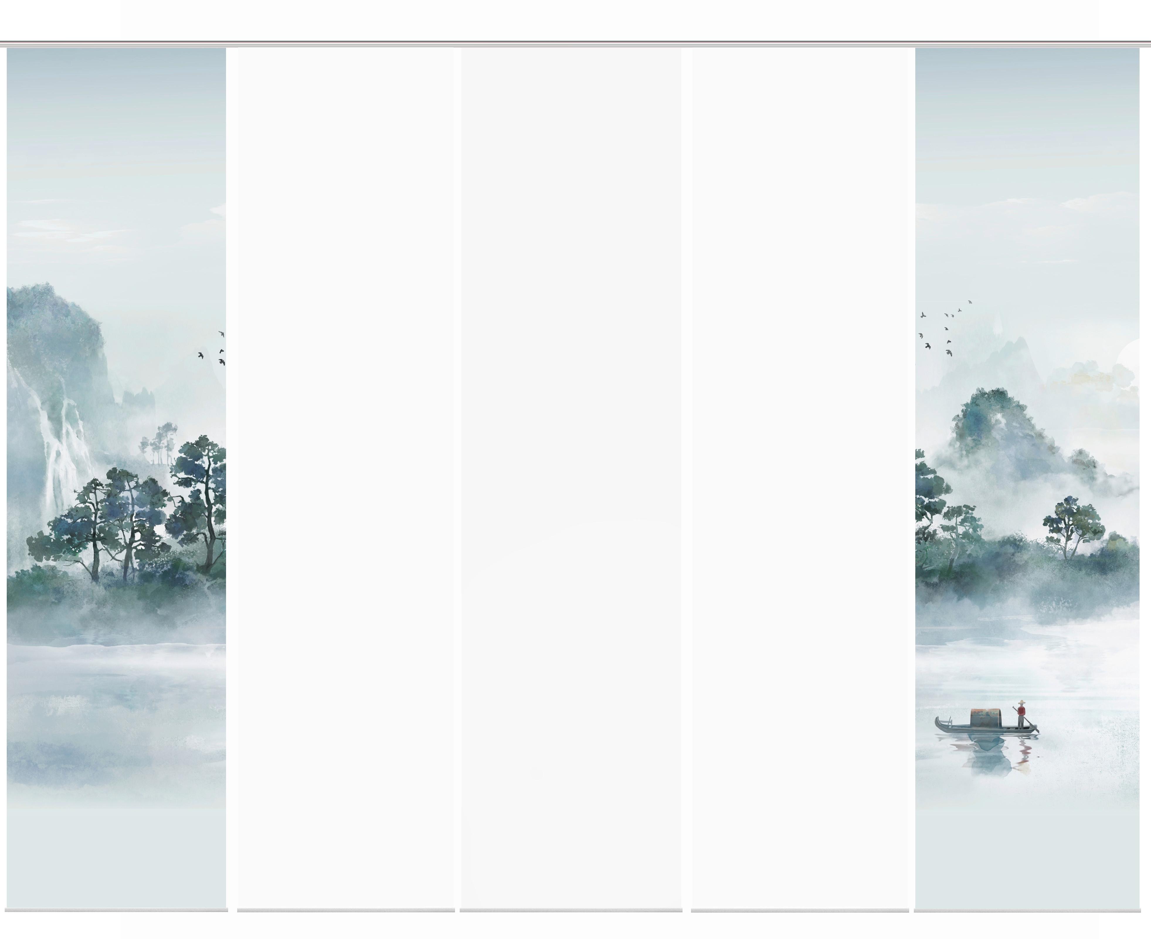 Flächenvorhang Vitnam 5er Set - Blaugrau/Grün, Design, Textil (60/245cm)