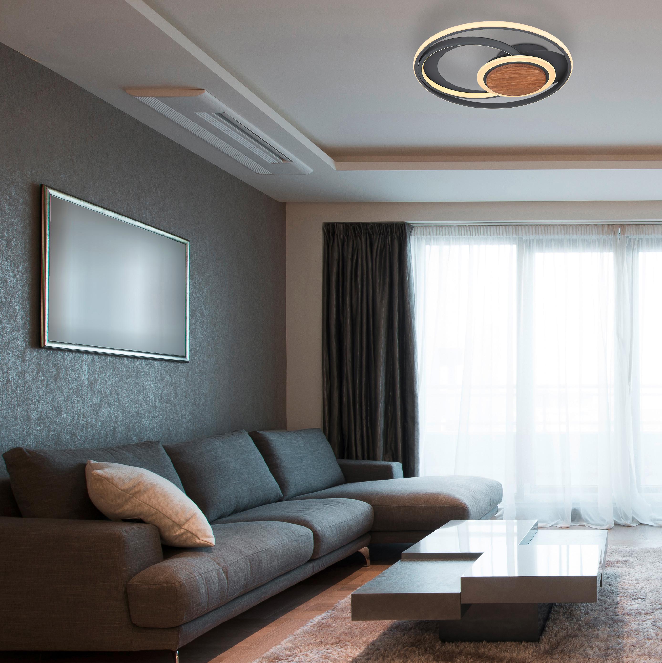 LED-Deckenleuchte 67256-45 - Dunkelbraun/Opal, Design, Holz/Kunststoff (49,5/8cm) - Globo