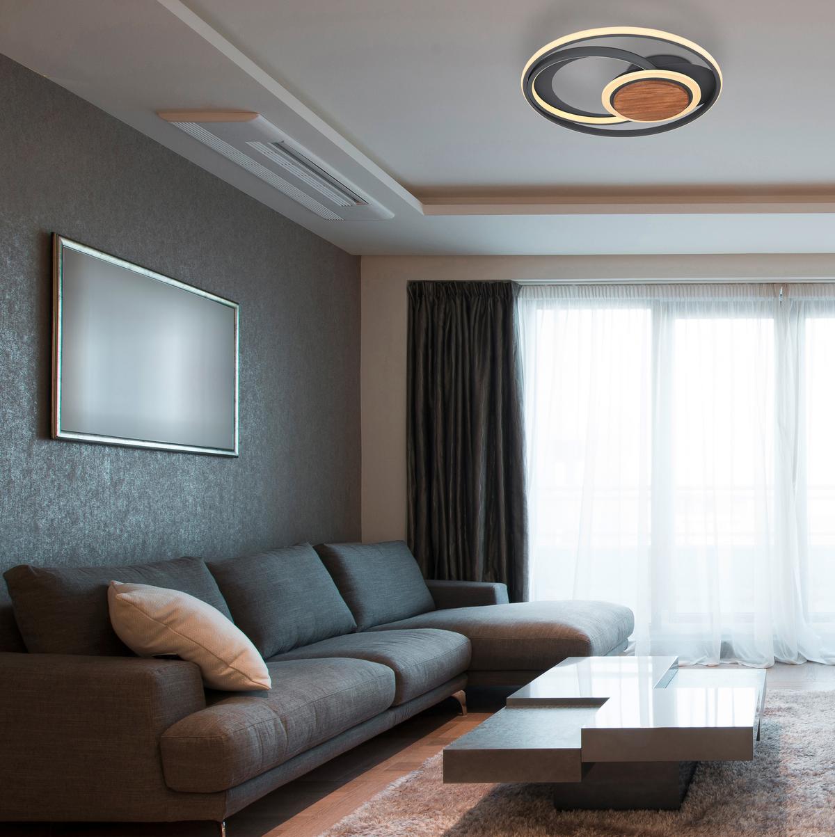 LED-Deckenleuchte 67256-45 - Dunkelbraun/Opal, Design, Holz/Kunststoff (49,5/8cm) - Globo