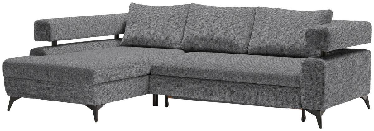 Rohová sedačka ROSALIE, levá s úložným prostorem a lůžkem - černá/tmavě šedá, Konvenční, kov/textil (184/265cm)