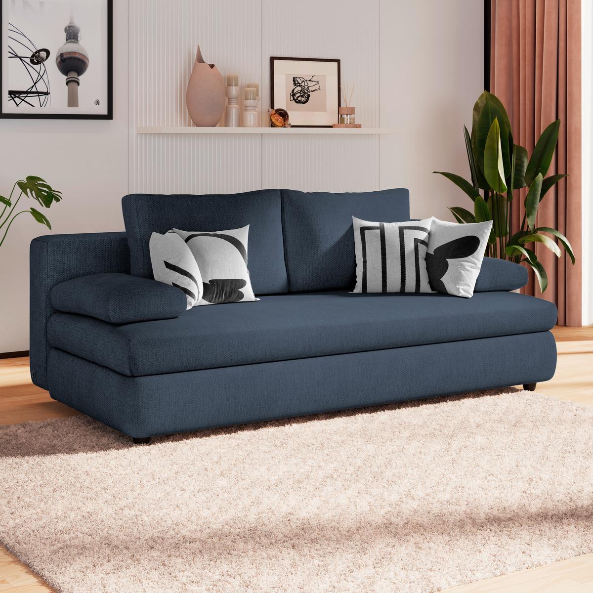 3-Sitzer-Sofa Mit Schlaffunktion Olso Blau - Blau, Trend, Holz/Kunststoff (205/72/100cm)