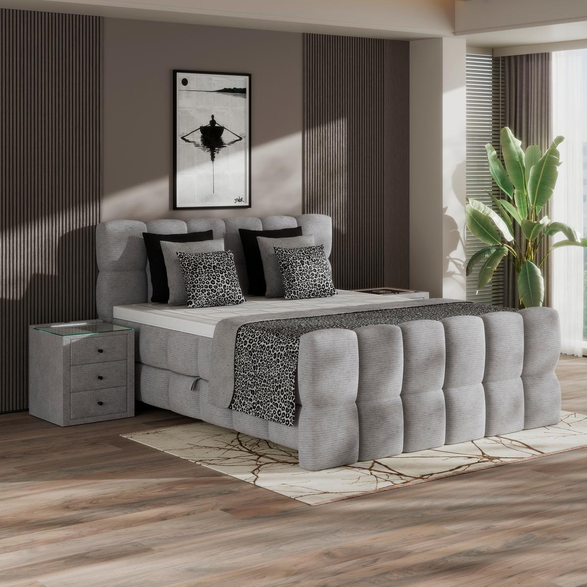Boxspringbett Brisbane inkl. Bettkasten 180x220 - Champagner/Schwarz, Trend, Holz/Holzwerkstoff (180/220cm) - Sembella
