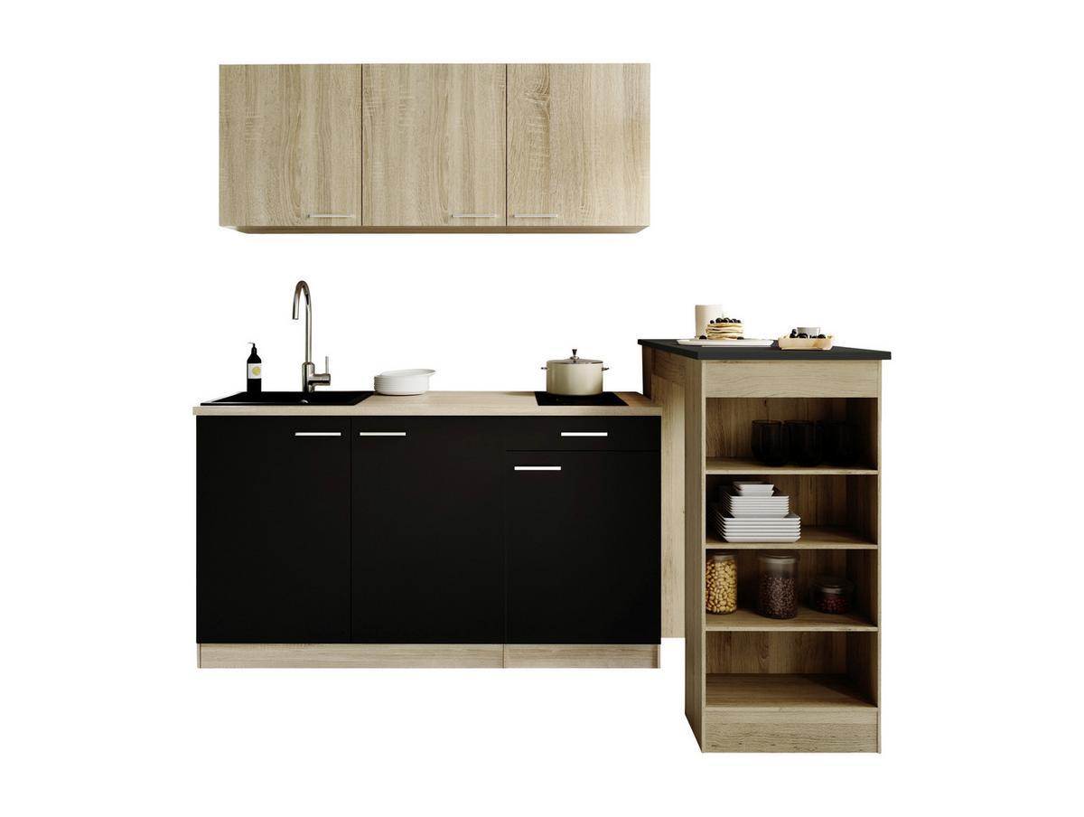 MINIKÜCHE Schwarz/Eichefarben B: 150cm - Eichefarben/Schwarz, Design, Holzwerkstoff (150cm) - Respekta
