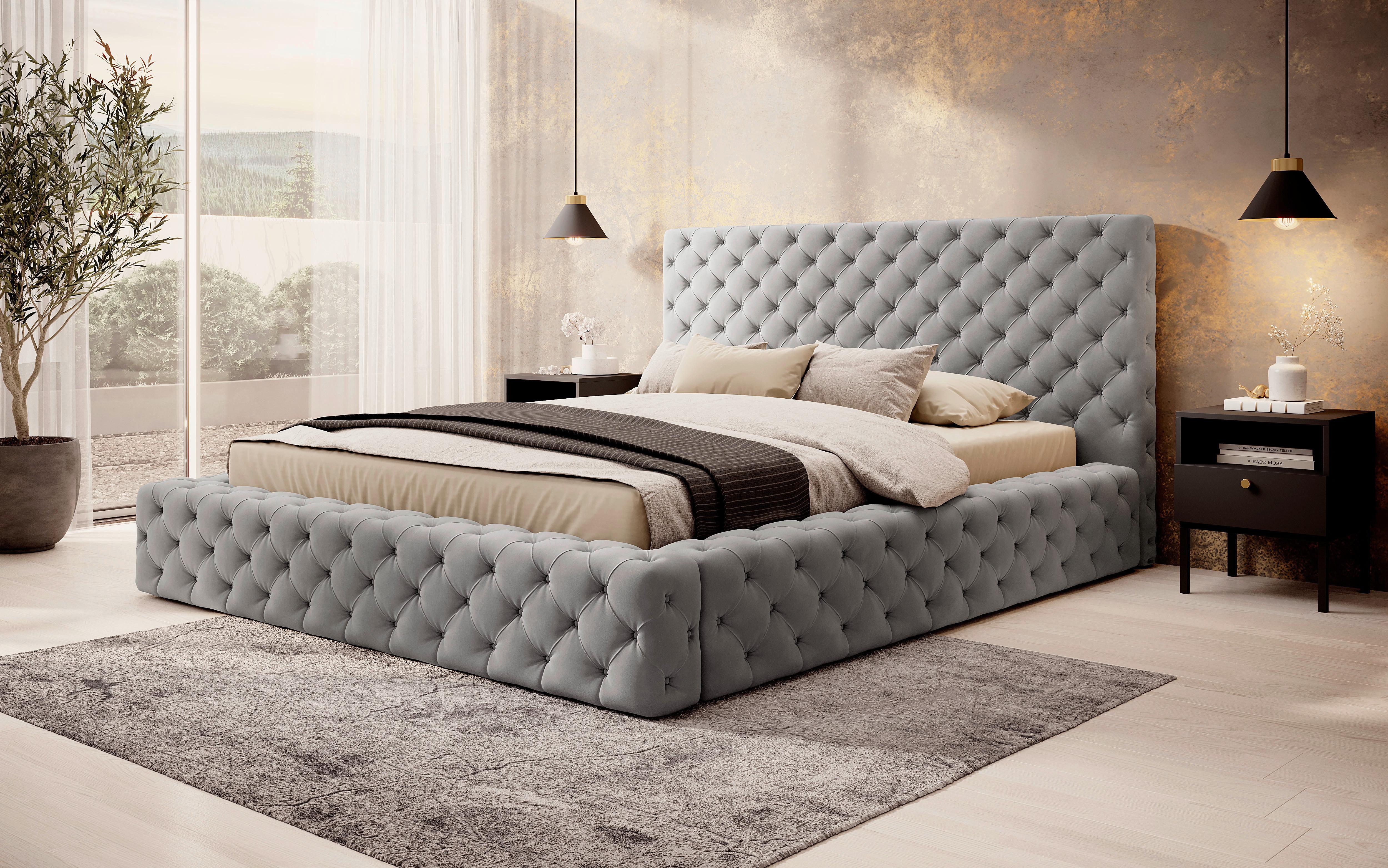 Polsterbett Princce Hellgrau Lf: 160x200cm - Hellgrau/Schwarz, MODERN, Holz/Textil (160/200cm) - MID.YOU