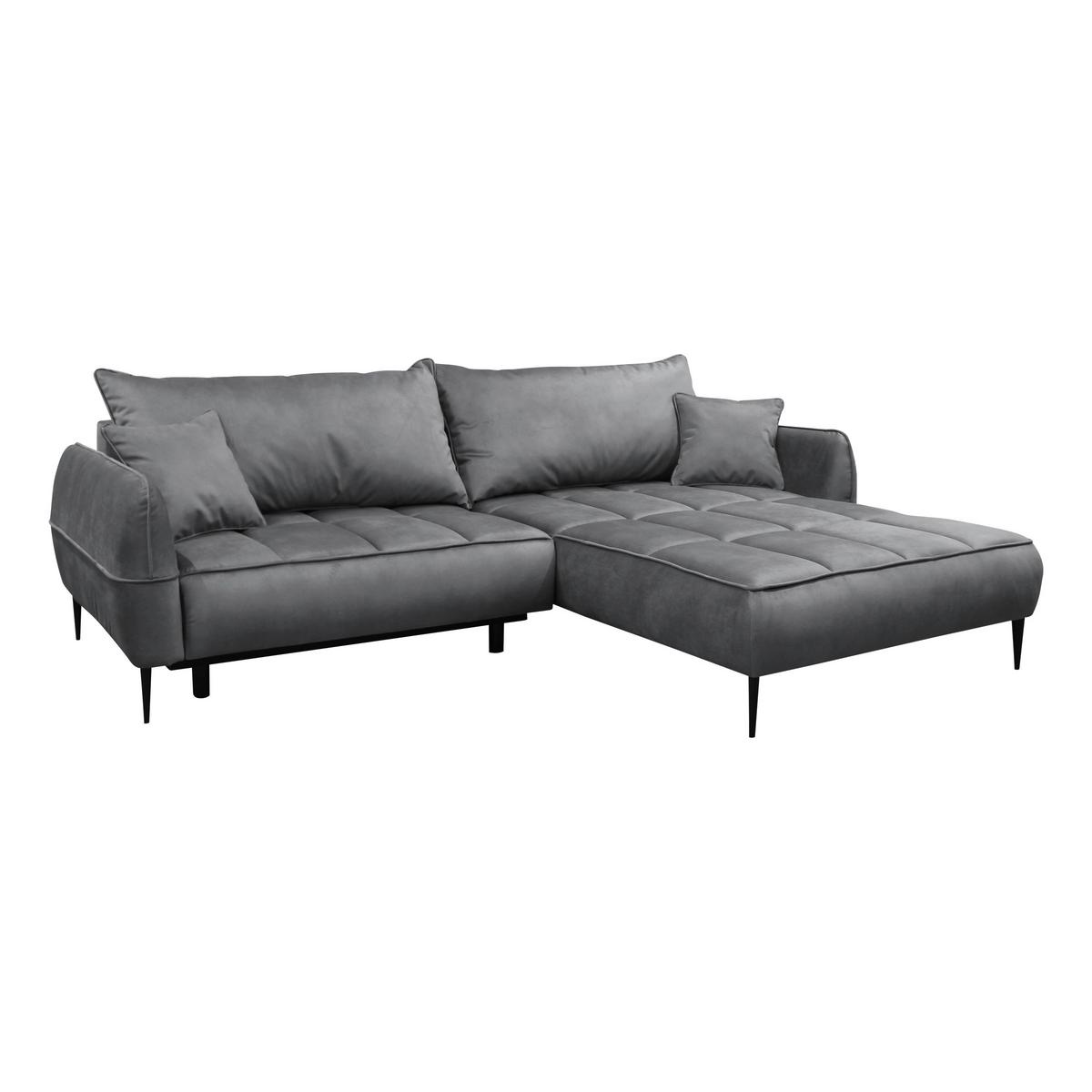 Ecksofa mit Bettkasten Letto 260x189 cm Velours Grau - Schwarz/Grau, Design, Textil (260/189cm) - MID.YOU