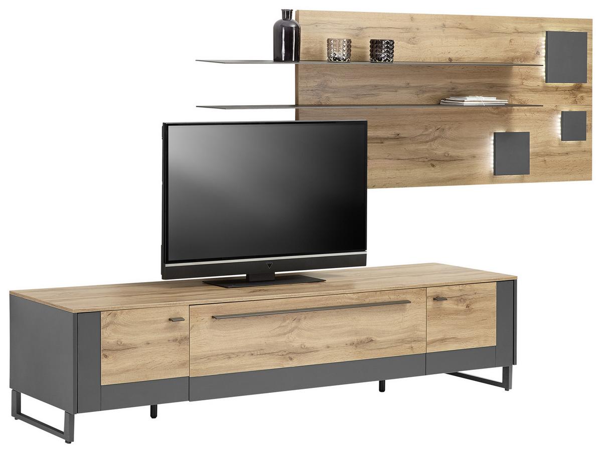 NÁSTĚNNÝ PANEL SKAGEN - barvy dubu/barvy břidlice, Moderní, kompozitní dřevo (194/70/22cm) - Premium Living