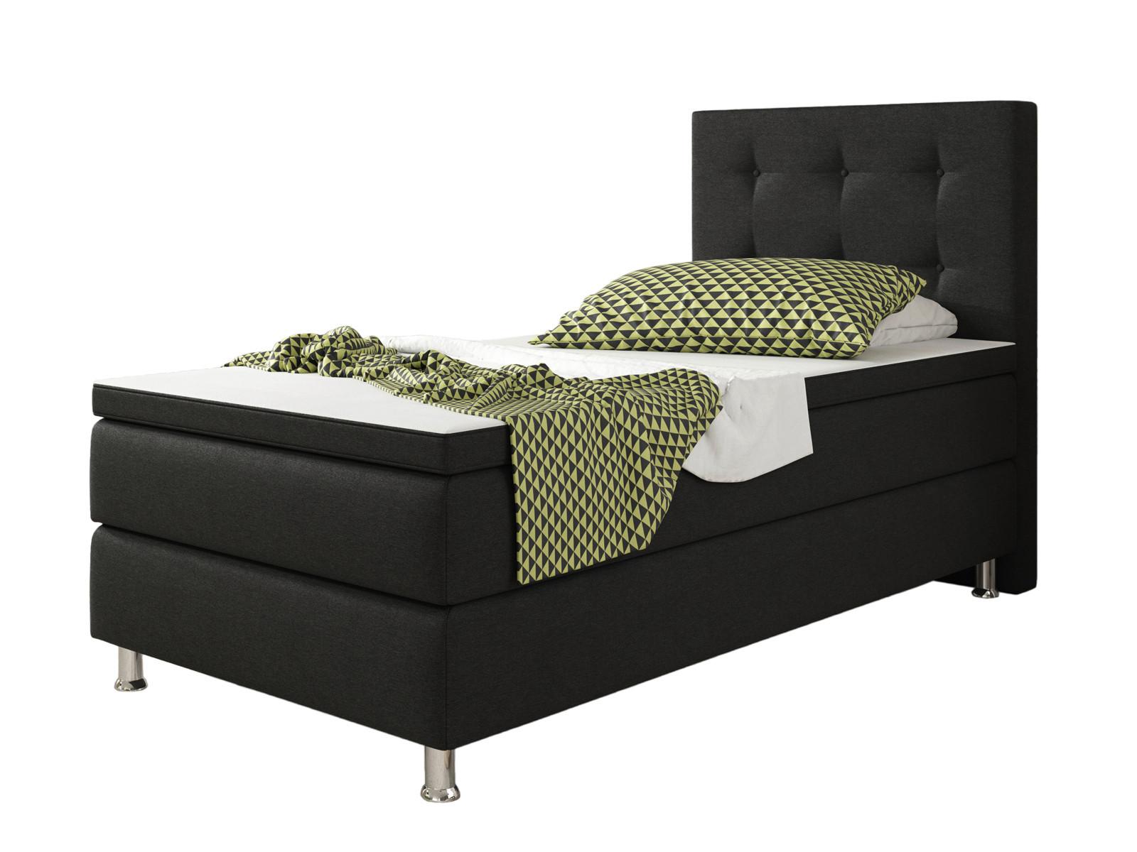 Boxspringbett Mit Topper 90x200 Cm Köln-F - Silberfarben/Schwarz, KONVENTIONELL, Textil (90/115/210cm) - MID.YOU