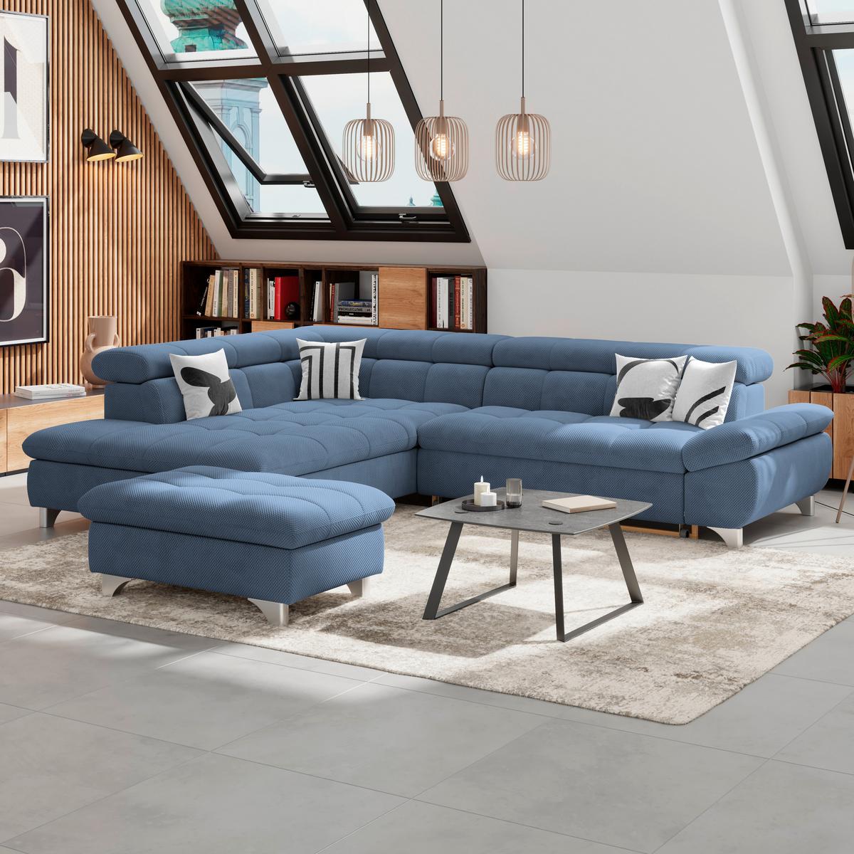 Ecksofa Gemini Dunkelblau, B: 234cm - Chromfarben/Dunkelblau, KONVENTIONELL, Textil (234/312cm)