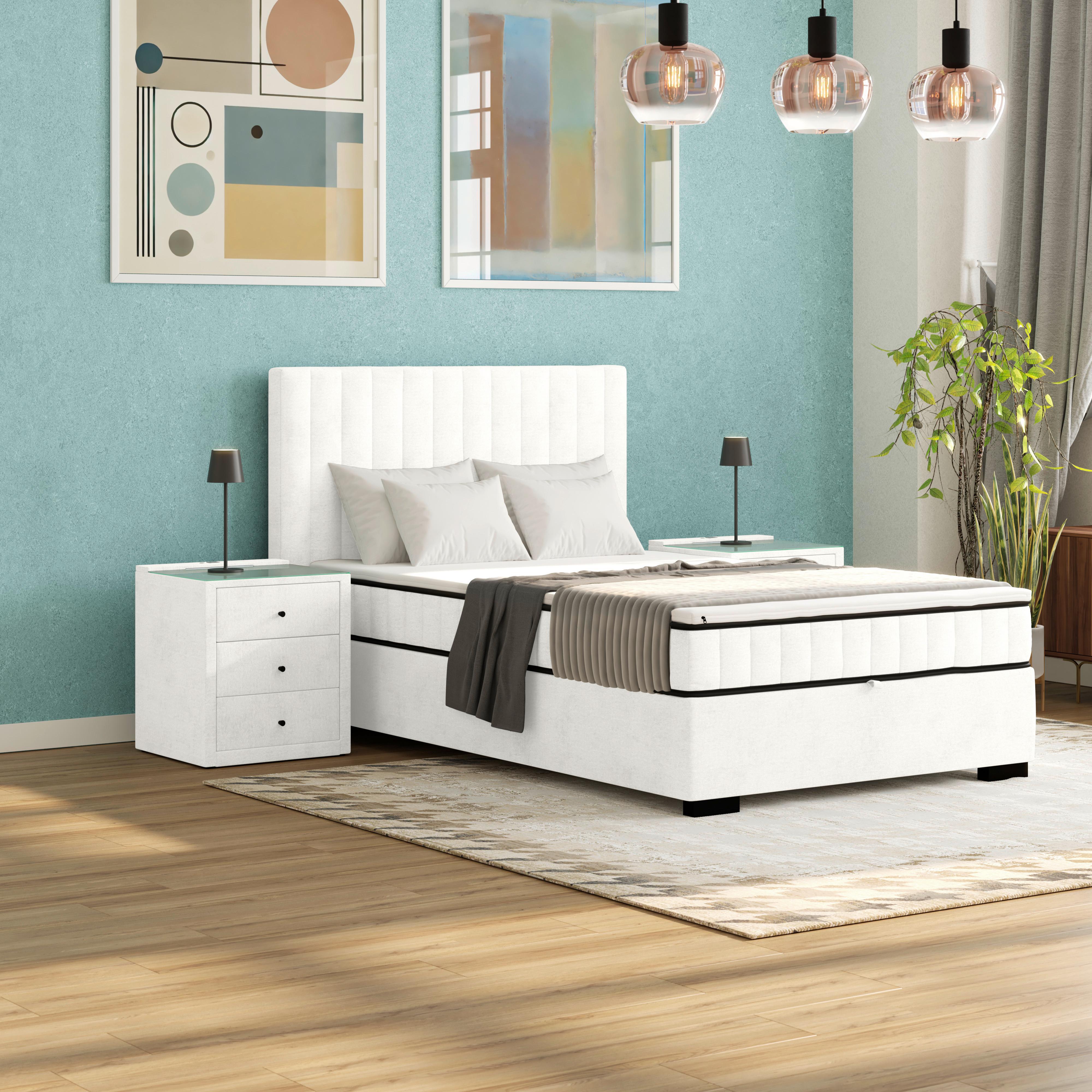 Boxbett Maya Mit Bettkasten Cremefarben 140x220 Cm - Creme/Schwarz, MODERN, Holz/Holzwerkstoff (140/220cm)