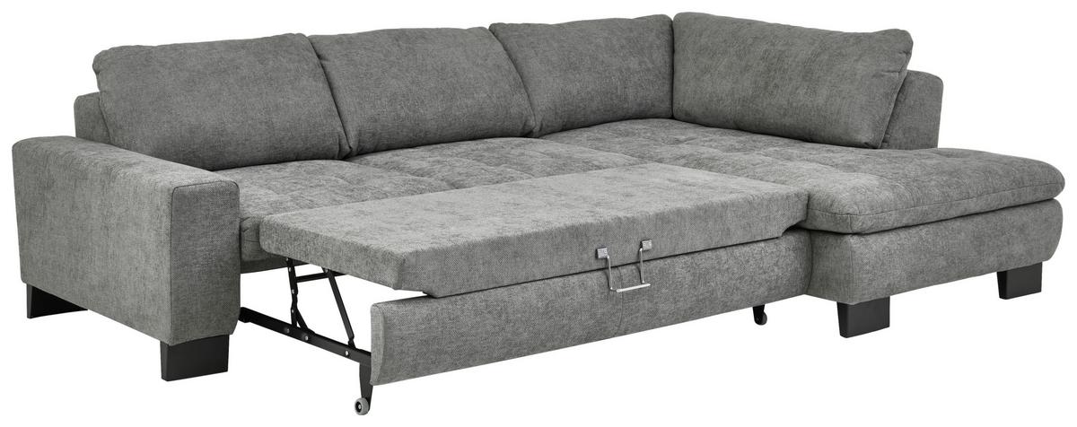 Rohová sedačka LANDO, pravá, šedá žinylka, s funkcemi - šedá/černá, Moderní, kov/textil (289/197cm) - Premium Living