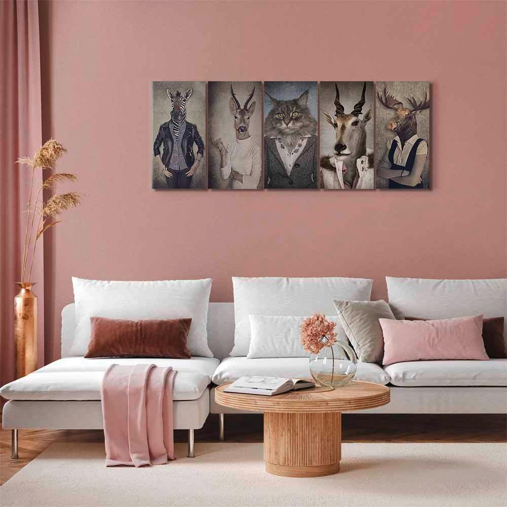 Leinwandbild Animal Masks Multicolor B: 200 Cm - Multicolor, Basics, Holzwerkstoff/Textil (200/80/1,2cm) - artgeist
