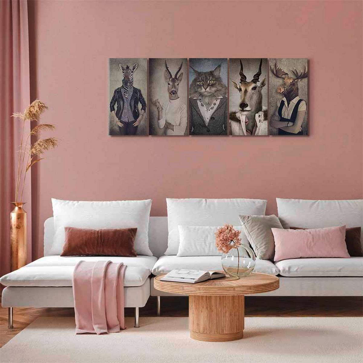 Leinwandbild Animal Masks Multicolor B: 200 Cm - Multicolor, Basics, Holzwerkstoff/Textil (200/80/1,2cm) - artgeist