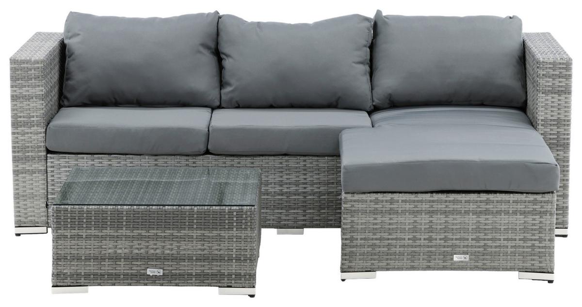 Loungegarnitur 2-Tlg Rotterdam Metall/Kunststoff/Glas +kissen - Grau, KONVENTIONELL, Glas/Kunststoff - Gardenson
