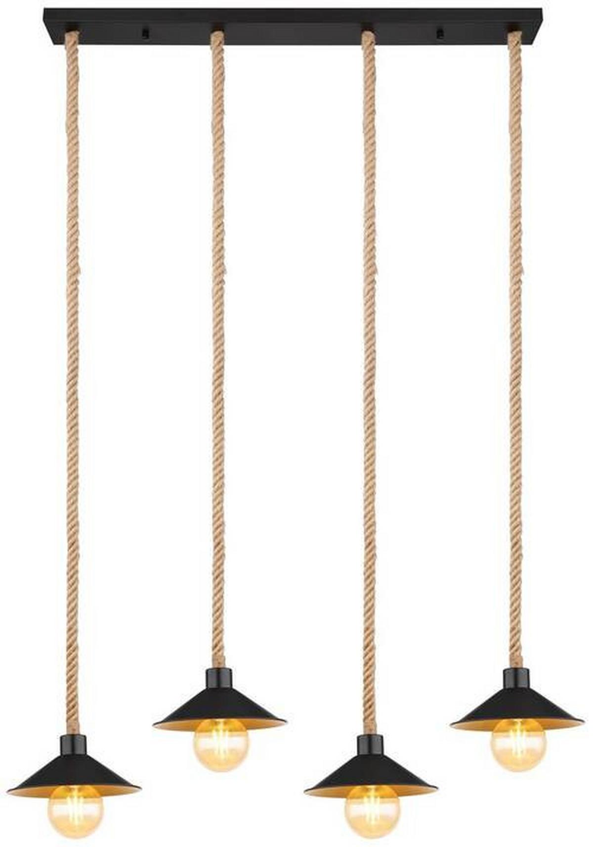 Hängeleuchte Diana H: 170 Cm 4-Flammig - Goldfarben/Schwarz, Natur, Naturmaterialien/Metall (112,5/22/170cm) - Globo
