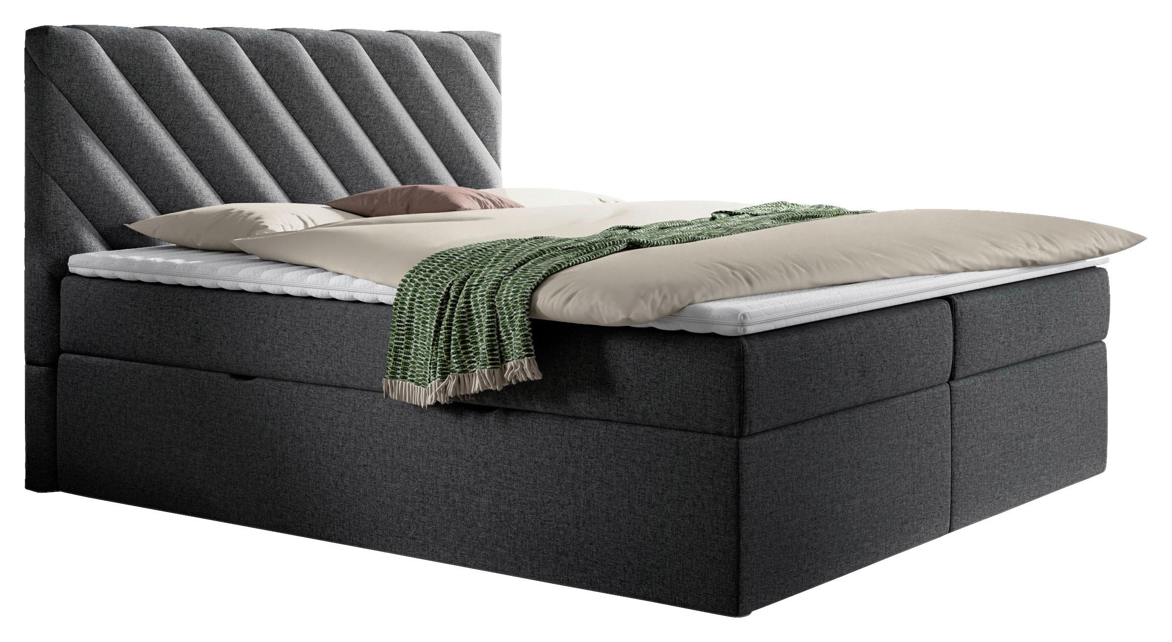 Boxspringbett mit Topper & Bettkasten 160x200 cm Gusto - Anthrazit/Schwarz, MODERN, Textil (160/200cm) - MID.YOU