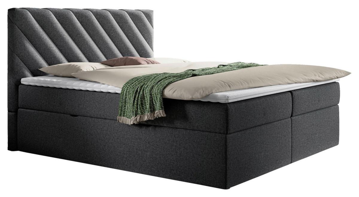 Boxspringbett mit Topper Anthrazit 180x200 cm Gusto - Anthrazit/Schwarz, MODERN, Textil (180/200cm) - MID.YOU
