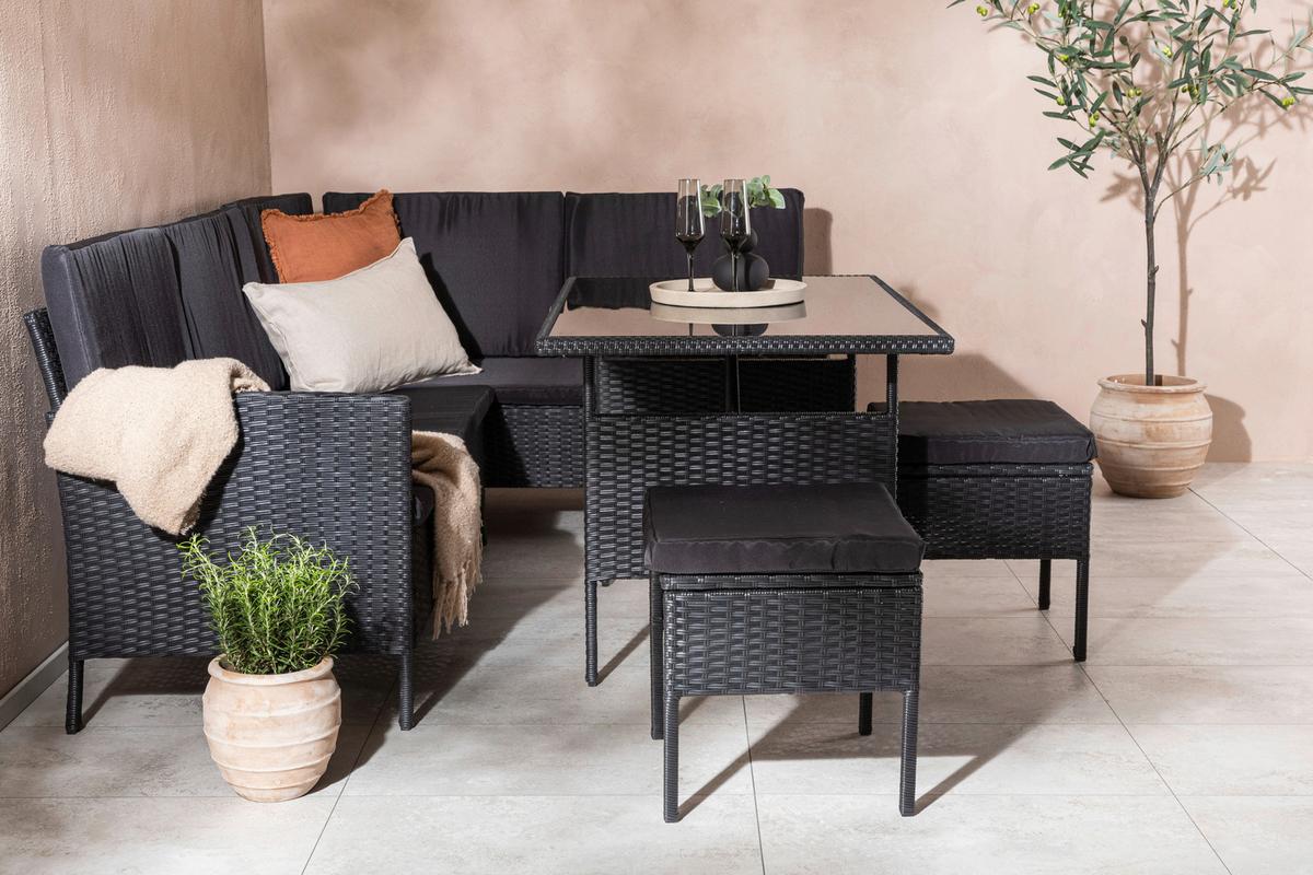 Gartenmöbel Set 4-Tlg Knock Kunststoff mit Kissen - Schwarz, KONVENTIONELL, Kunststoff - Gardenson