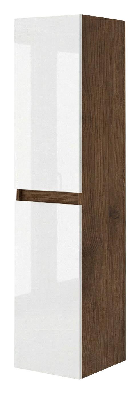 Magasszekrény Eva - diószínű/magasfényű fehér, Konventionell, faalapú anyag (31.5/130/33.1cm)