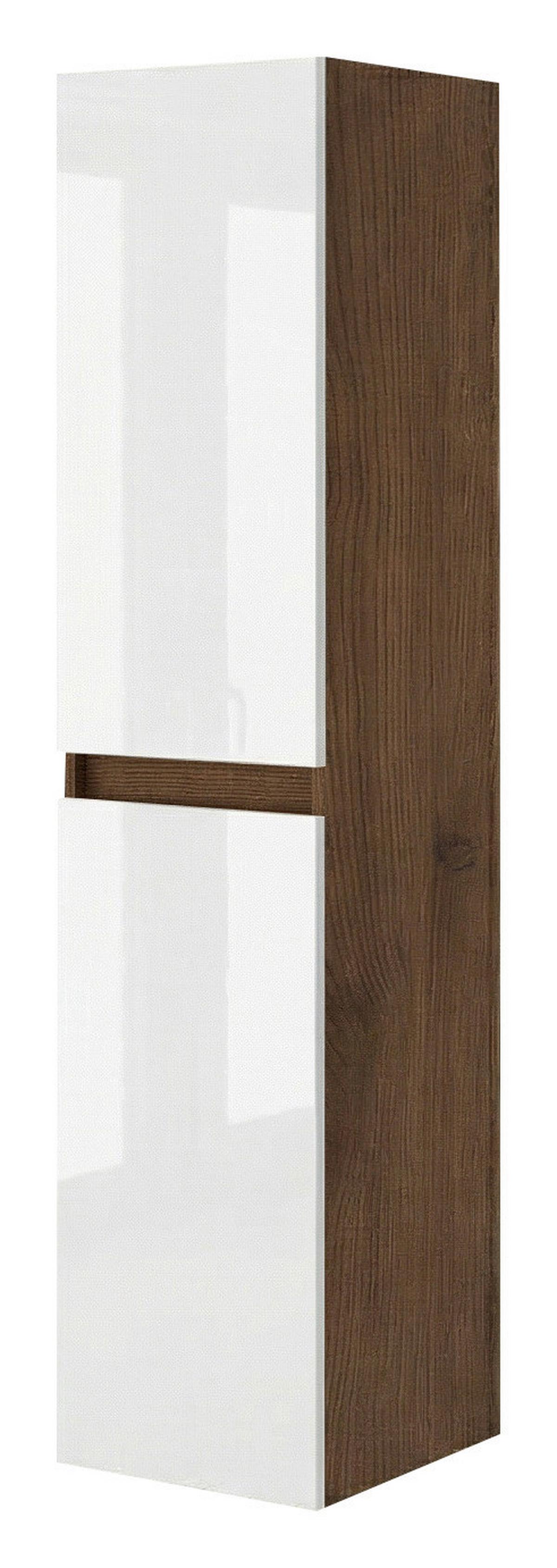 Magasszekrény Eva - diószínű/magasfényű fehér, Konventionell, faalapú anyag (31.5/130/33.1cm)