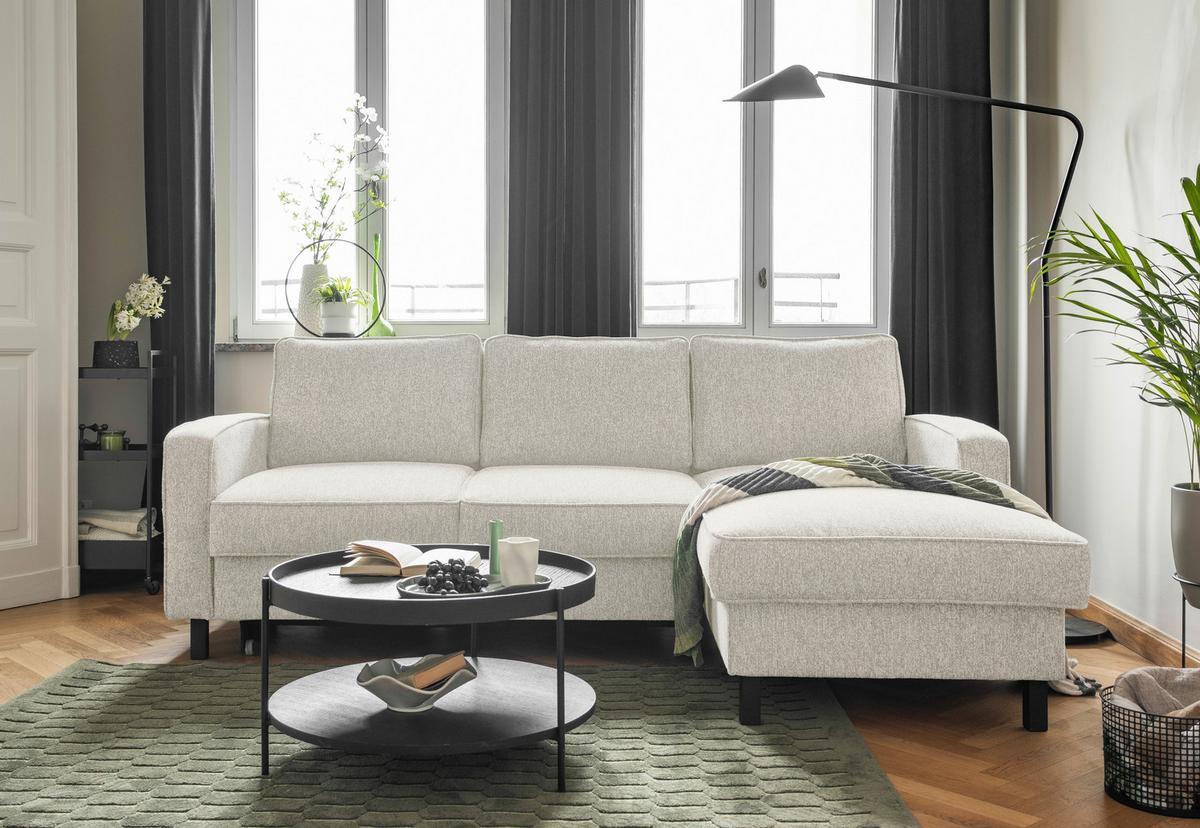 Ecksofa Molly Beige S: 228x148 cm - Beige/Schwarz, Textil (228/148cm) - MID.YOU
