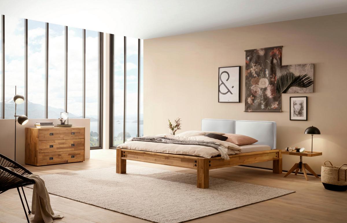 Balkenbett Greenville Mit Gepolstertem Kopfteil 160x200 - Eichefarben/Weiß, Natur, Holz/Textil (160/200cm) - Hasena