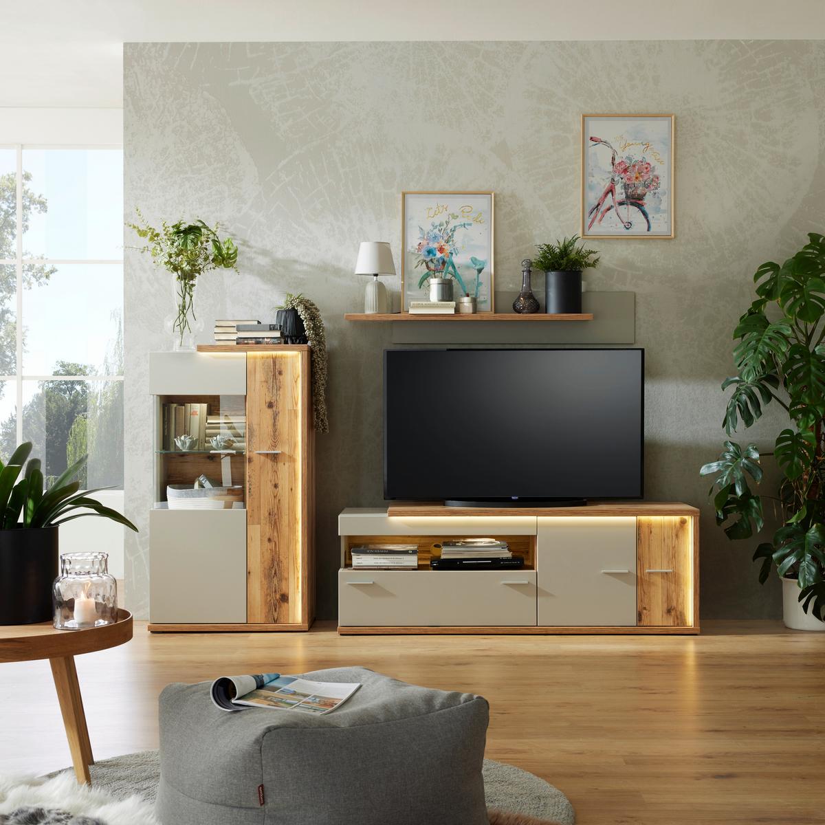 Tv-lowboard Ambiente B:163,6cm Alpine Lodge Dekor/kieselgrau - MODERN, Holzwerkstoff (163,6/56,6/53,6cm)