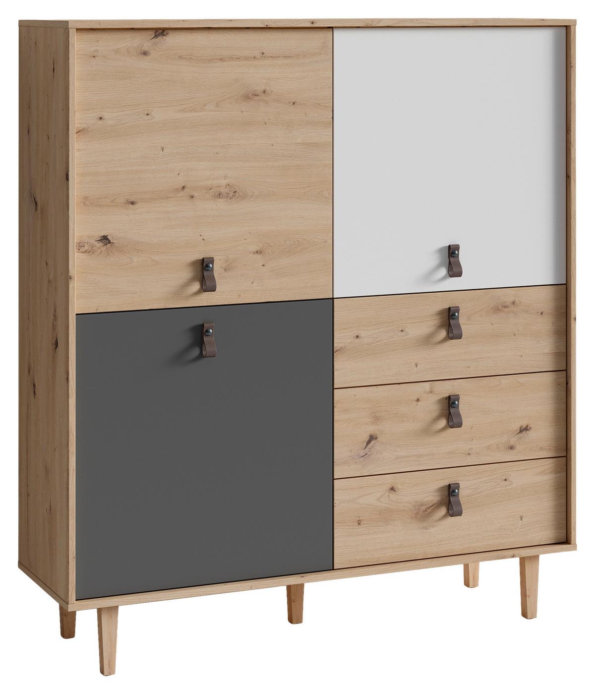 Highboard Bill Eiche Artisan/ Anthrazit/weiß B: 120 Cm - Eichefarben/Anthrazit, Design, Holzwerkstoff (120/135/36,5cm) - MID.YOU