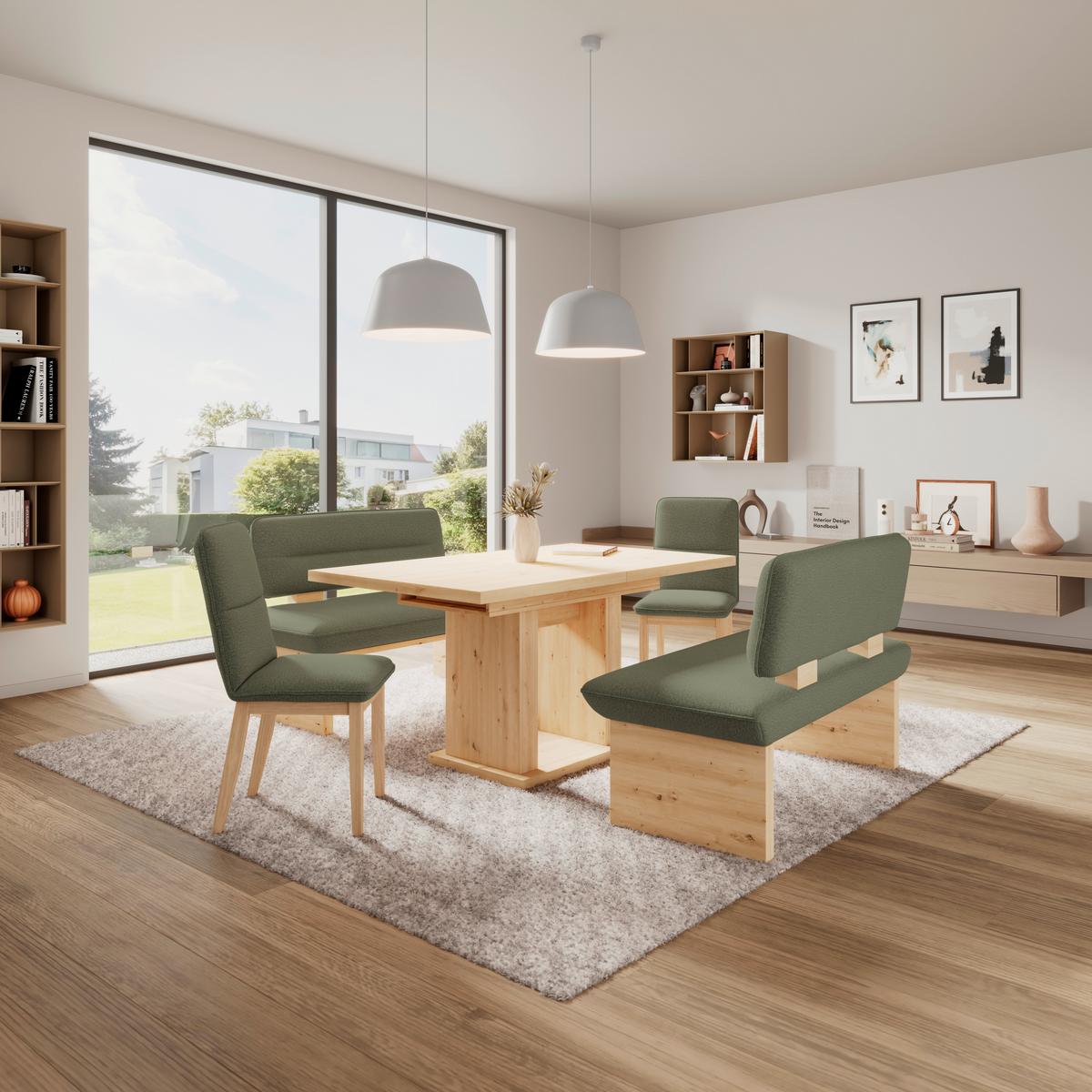 Sitzbank Beluna II Webstoff grün, B: 160cm - Eichefarben/Schwarz, KONVENTIONELL, Holzwerkstoff/Textil (160/87/67cm) - James Wood