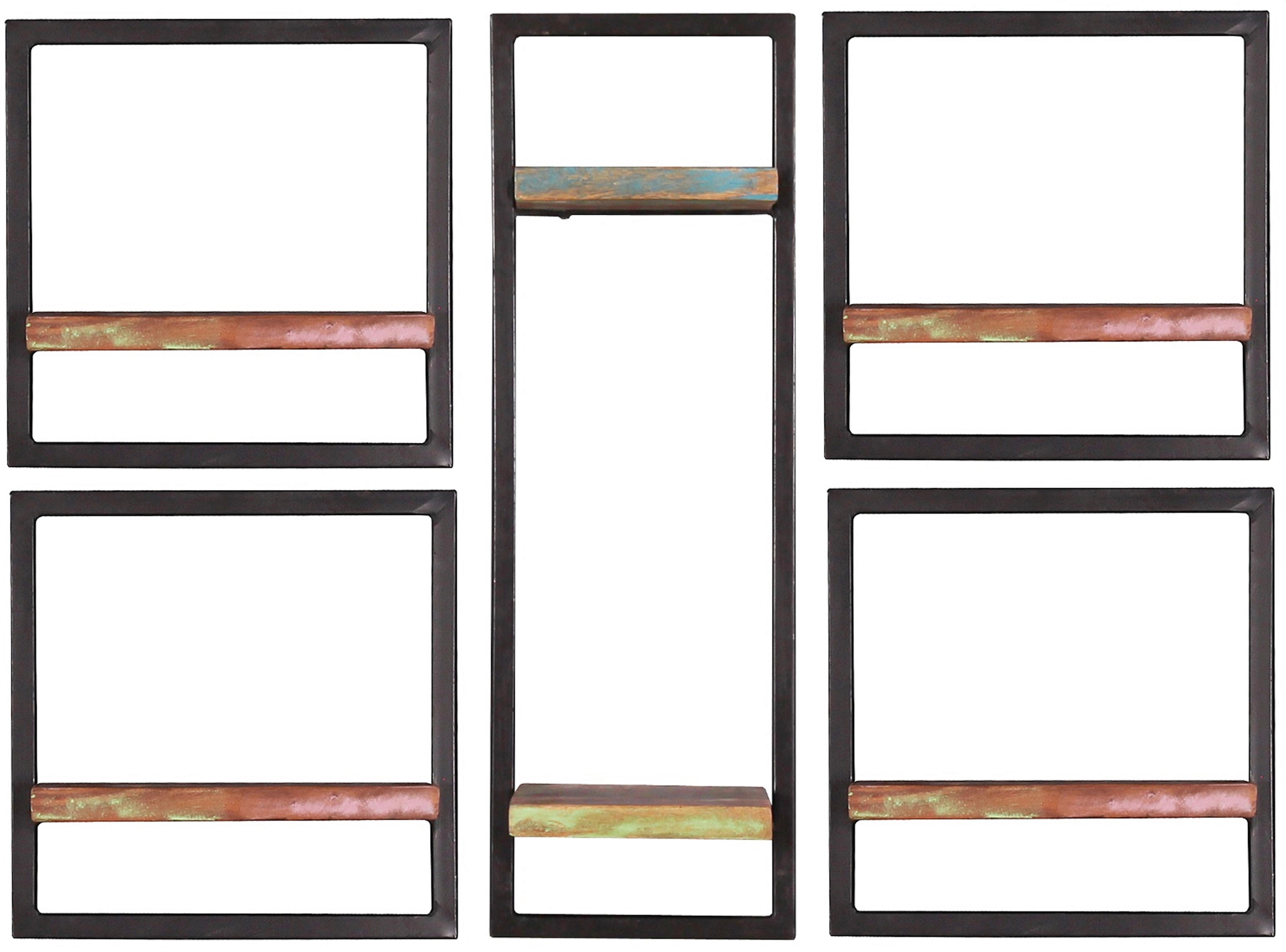 Wandregalset 5-tlg. Altholz/Schwarz B: 105cm - Multicolor/Schwarz, Design, Holz/Metall (105/75/25cm) - MID.YOU