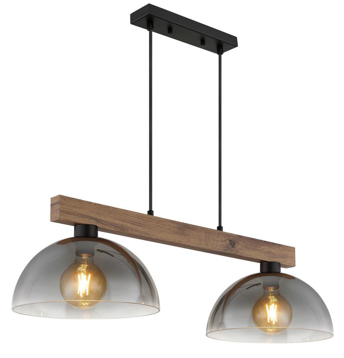 Hängeleuchte Exkl. 2xe27, 60w - Klar/Dunkelbraun, Design, Glas/Holz (85/30/120cm)