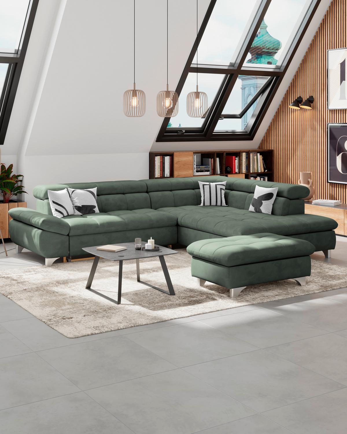 Hocker Gemini Dunkelgrün, B: 108cm - Chromfarben/Grün, KONVENTIONELL, Textil (108/46/108cm)