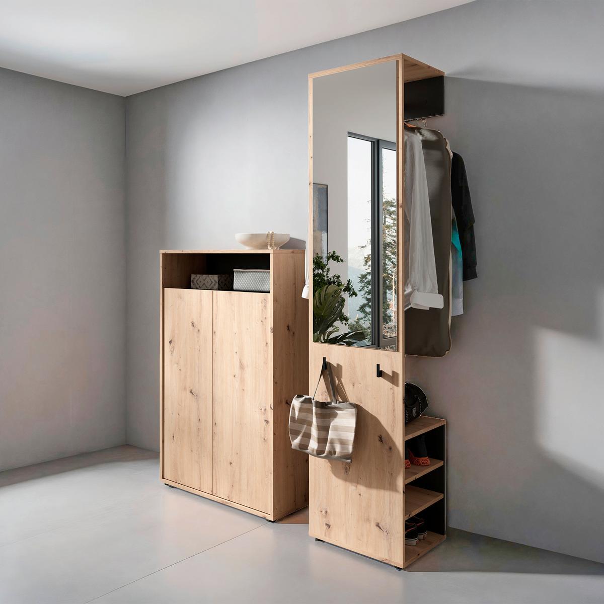 Garderobe Lyon Eiche Artisan/Schwarz B: 110cm - Schwarz/Eiche Artisan, Design, Holzwerkstoff (110/186/35cm) - MID.YOU