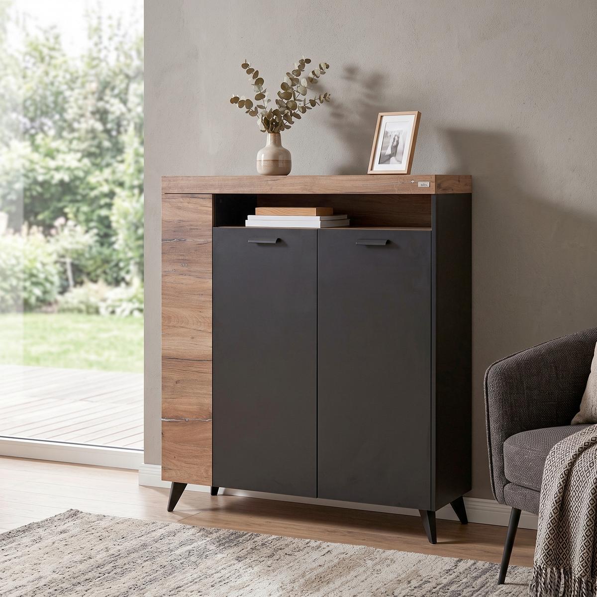 Highboard mit Türdämpfung 115 cm Sunny HB 3D, Schwarz - Schwarz, MODERN, Holzwerkstoff (115/128,5/40cm) - Luca Bessoni