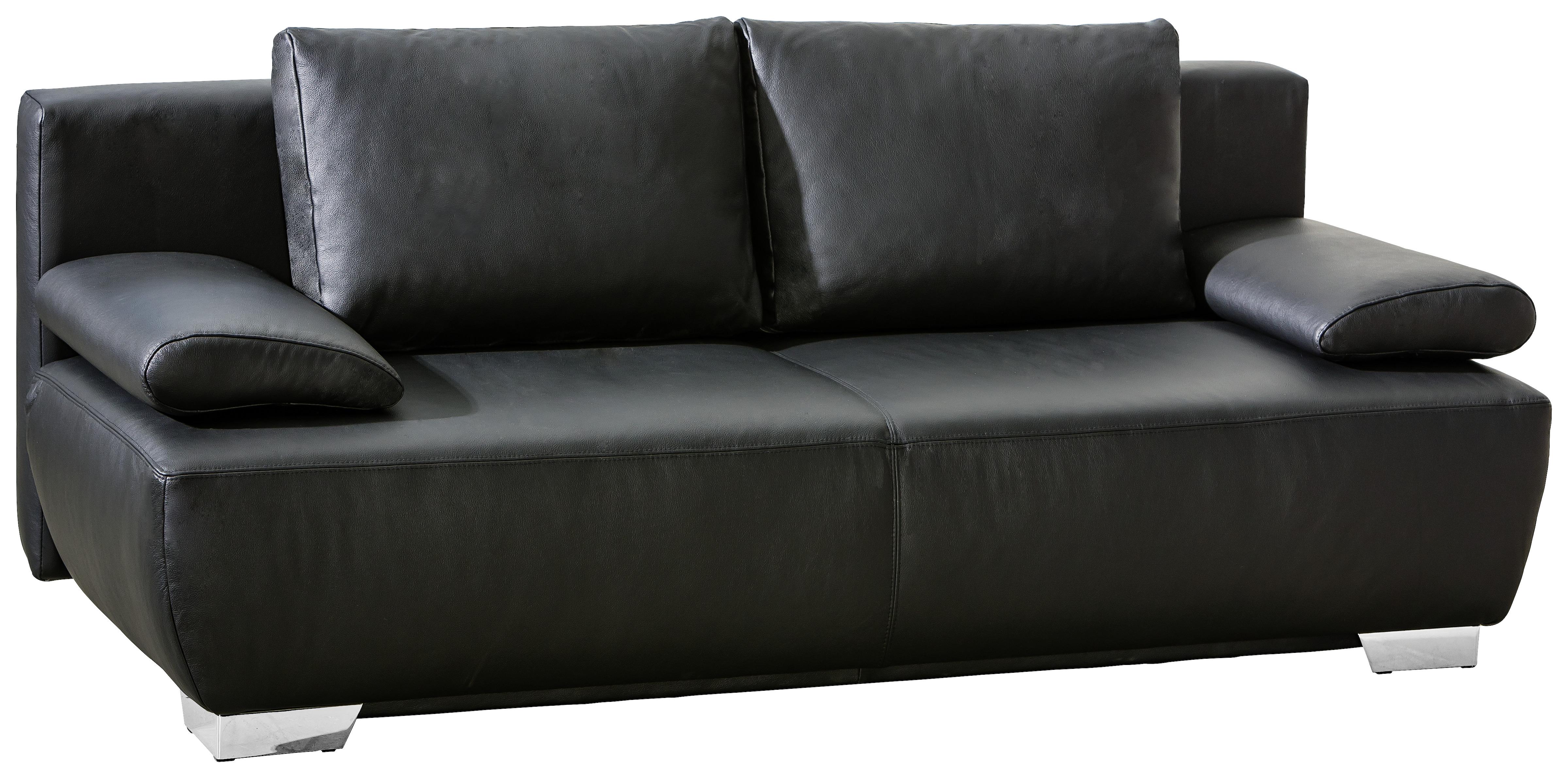2-Sitzer-Sofa mit Schlaffunkt. + Bk. Nikita Schwarz Leder - Chromfarben/Schwarz, KONVENTIONELL, Leder (195/85/90cm) - Livetastic