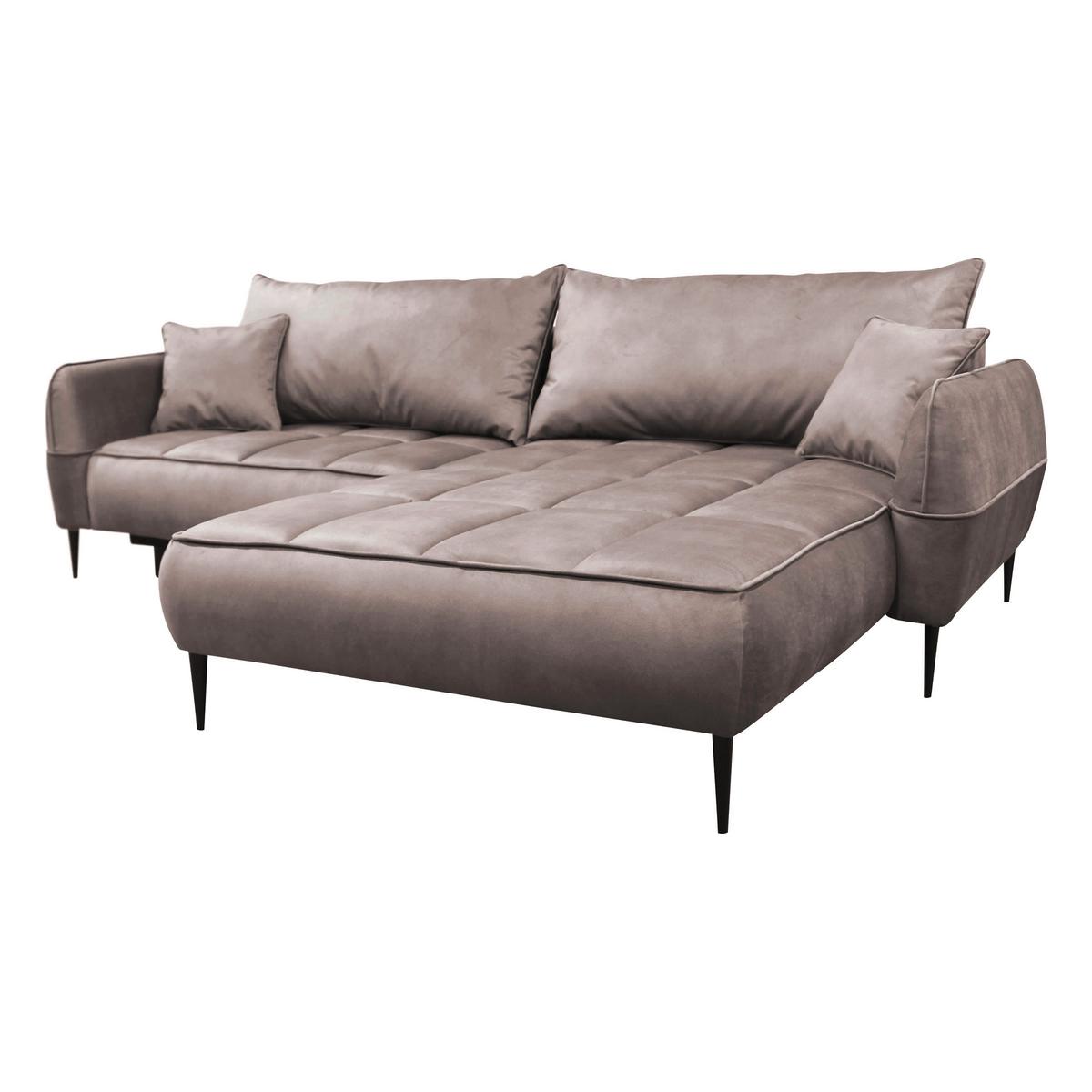 Ecksofa mit Bettkasten Letto 260x189 cm Velours Beige - Beige/Schwarz, Design, Textil (260/189cm) - MID.YOU