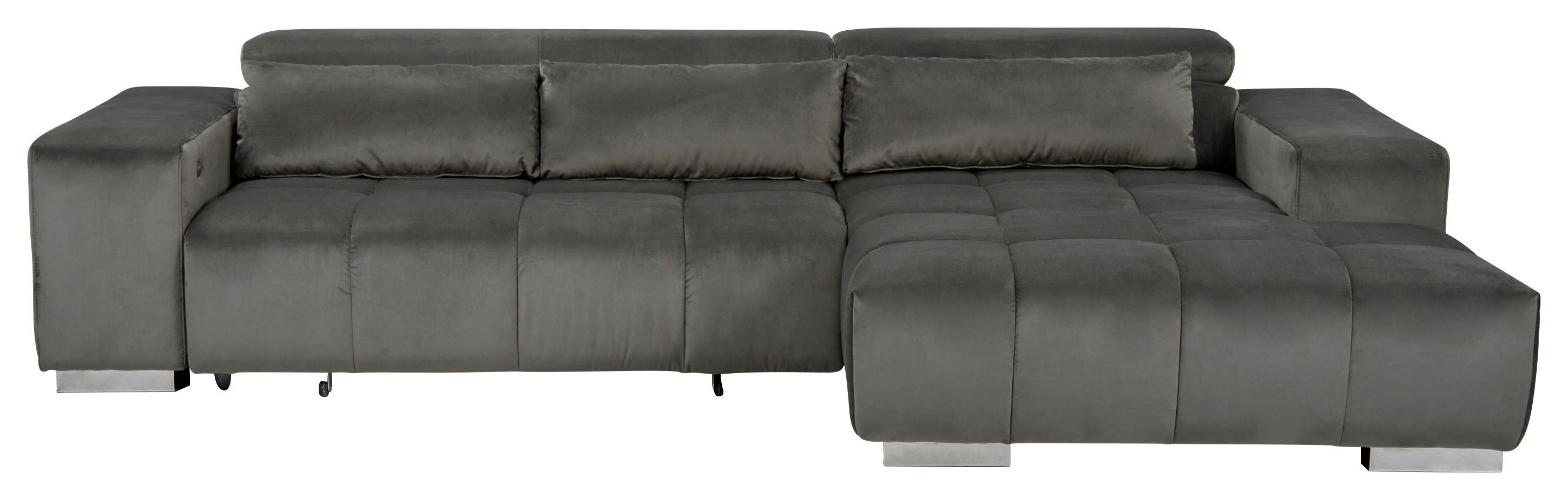 Ecksofa Orion Kopfstütze klappbar Anthrazit - Anthrazit/Silberfarben, KONVENTIONELL, Textil (307/186cm) - Livetastic