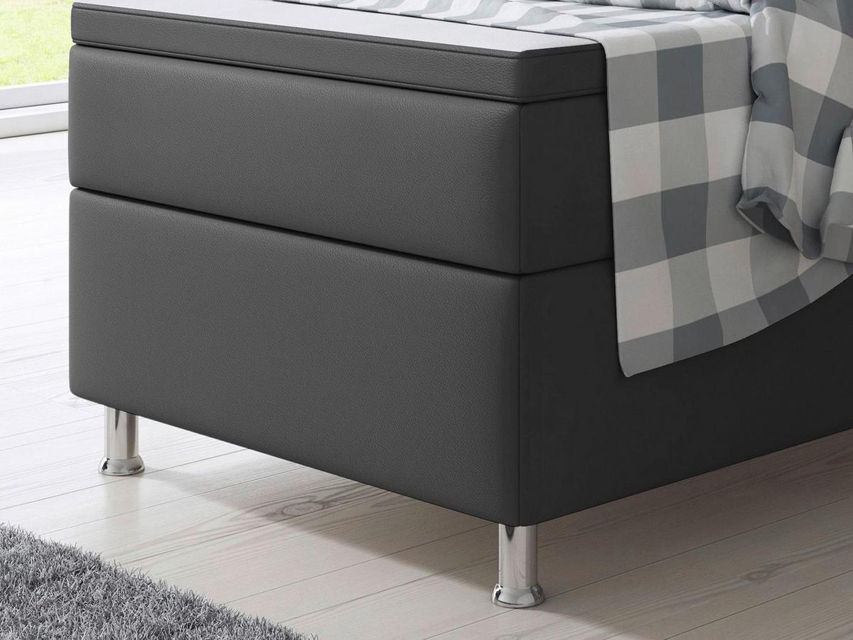 Boxspringbett Mit Topper Lederlook 90x210 Miami - Anthrazit/Silberfarben, KONVENTIONELL, Leder/Textil (90/115/210cm) - MID.YOU