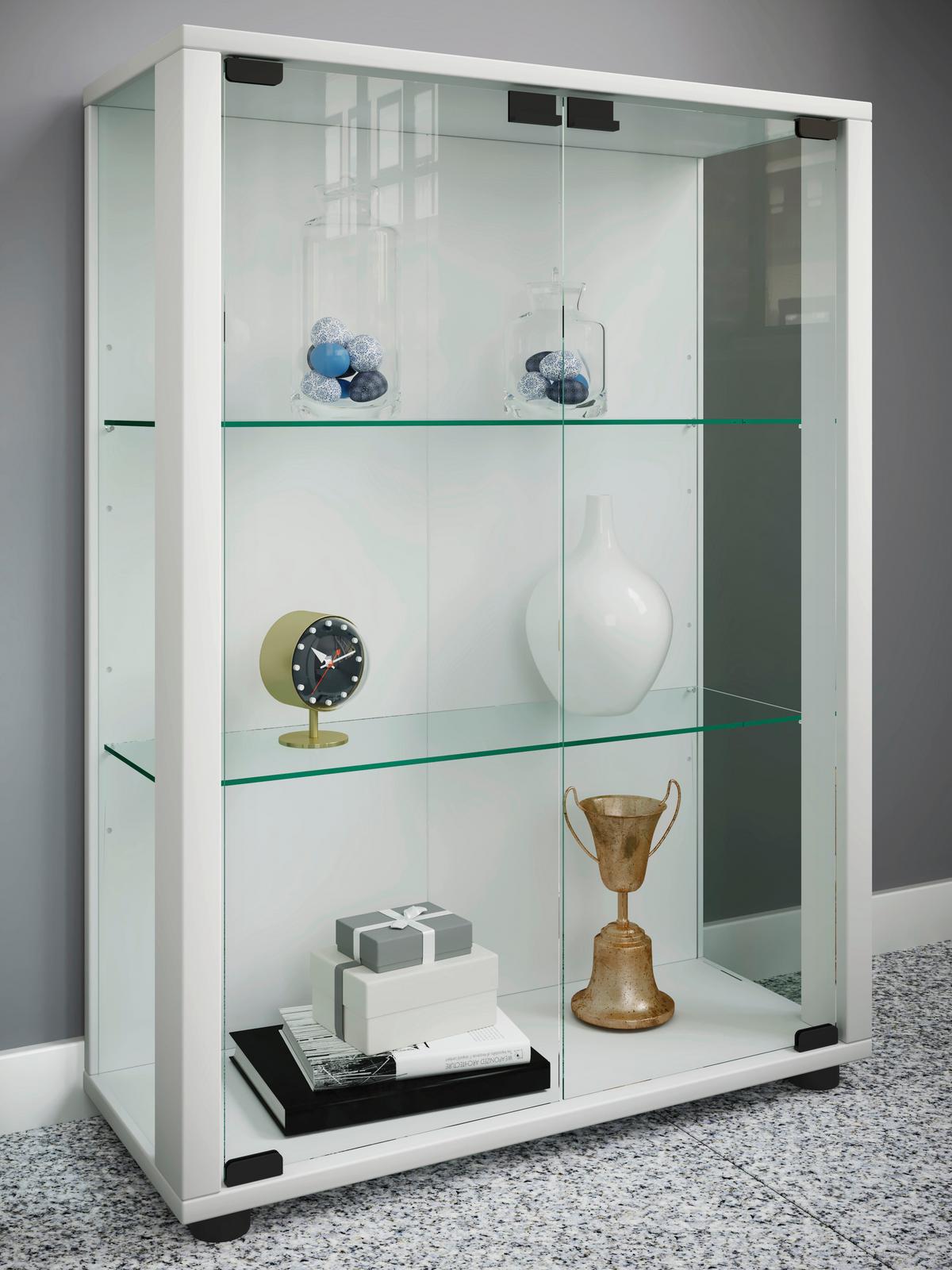 Vitrin Sintalo - fehér, Design, faalapú anyag/üveg (60/80/25cm) - MID.YOU
