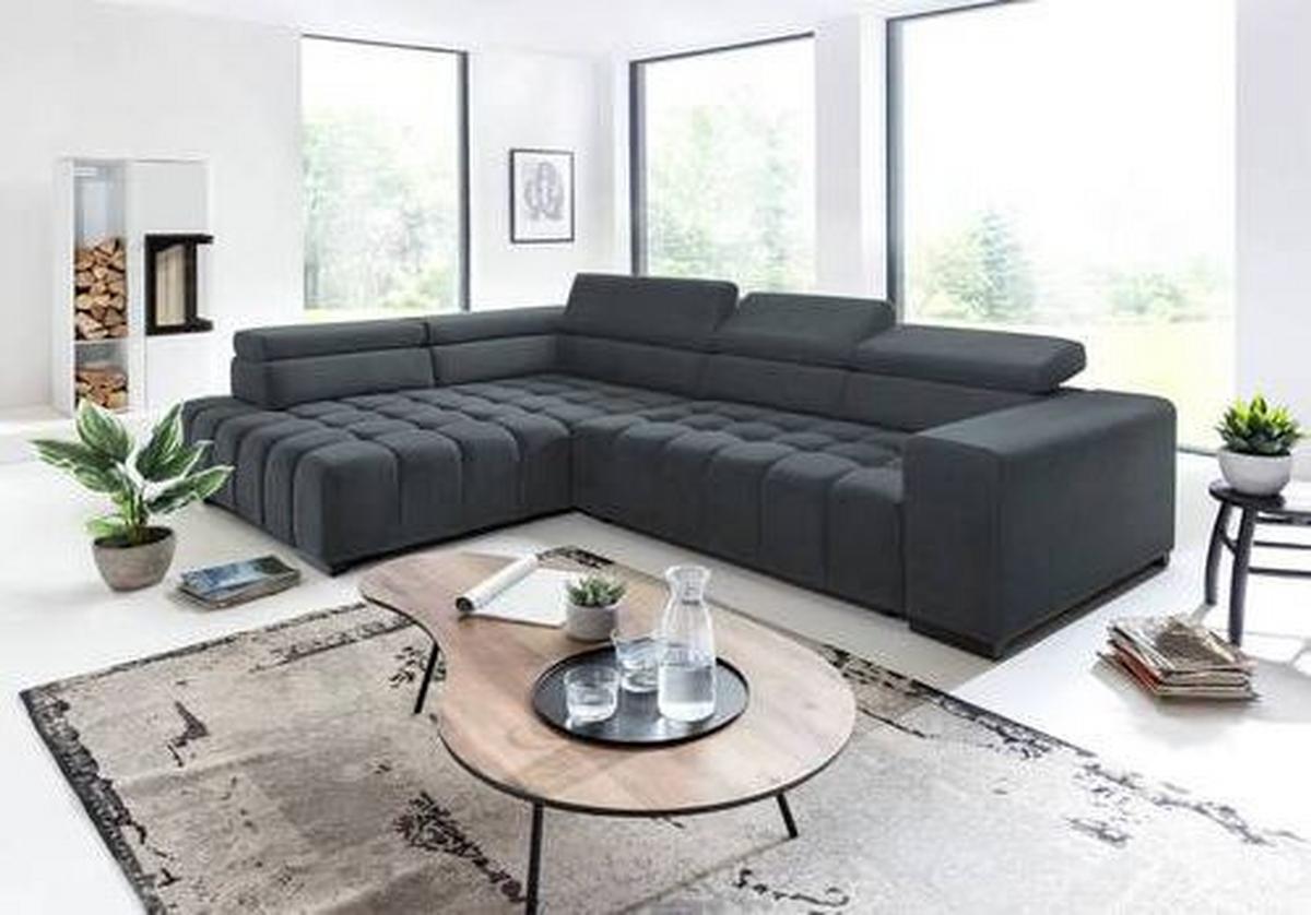 Eckschlafsofa Elias Neu Dunkelgrau S: 201 Cm - Dunkelgrau/Schwarz, Design, Textil (201/307cm) - Livetastic