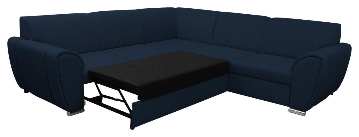 Ecksofa Delux Dunkelblau Mit Schlaffunktion Ottomane Rechts - Silberfarben/Dunkelblau, Design, Textil (266/266cm) - Livetastic