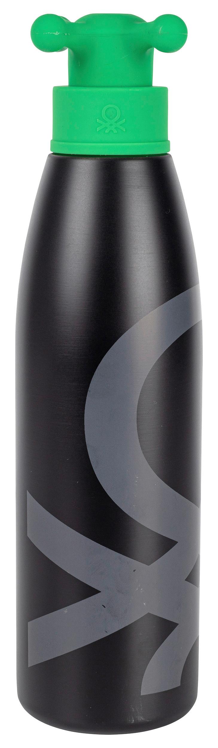 Trinkflasche Black & White - Schwarz/Grün, Basics, Kunststoff/Metall (7,4/7/26,5cm) - Benetton