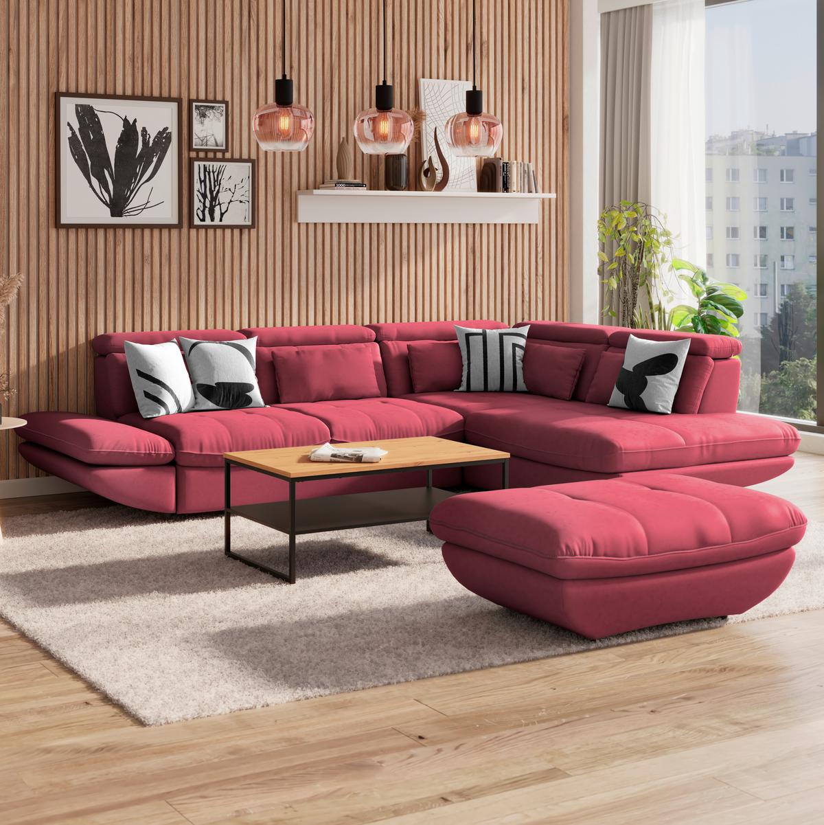 Ecksofa mit Schlaffunktion + Park Koralle 311 X 233 cm - Koralle/Schwarz, MODERN, Textil (311/233cm) - Luca Bessoni