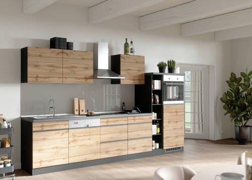 Küchenzeile Turin mit Geräten B: 330 cm Graphit/Eiche Dekor - Eiche Wotan/Graphitfarben, Design, Holzwerkstoff (330cm) - Held