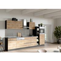 Küchenzeile Turin mit Geräten B: 330 cm Graphit/Eiche Dekor - Eiche Wotan/Graphitfarben, Design, Holzwerkstoff (330cm) - Held